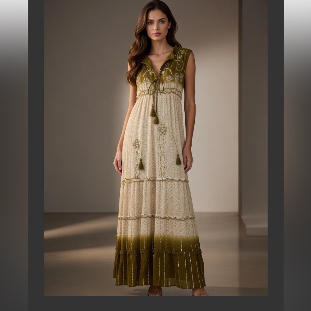 Chic Olive and Cream Maxi Dress